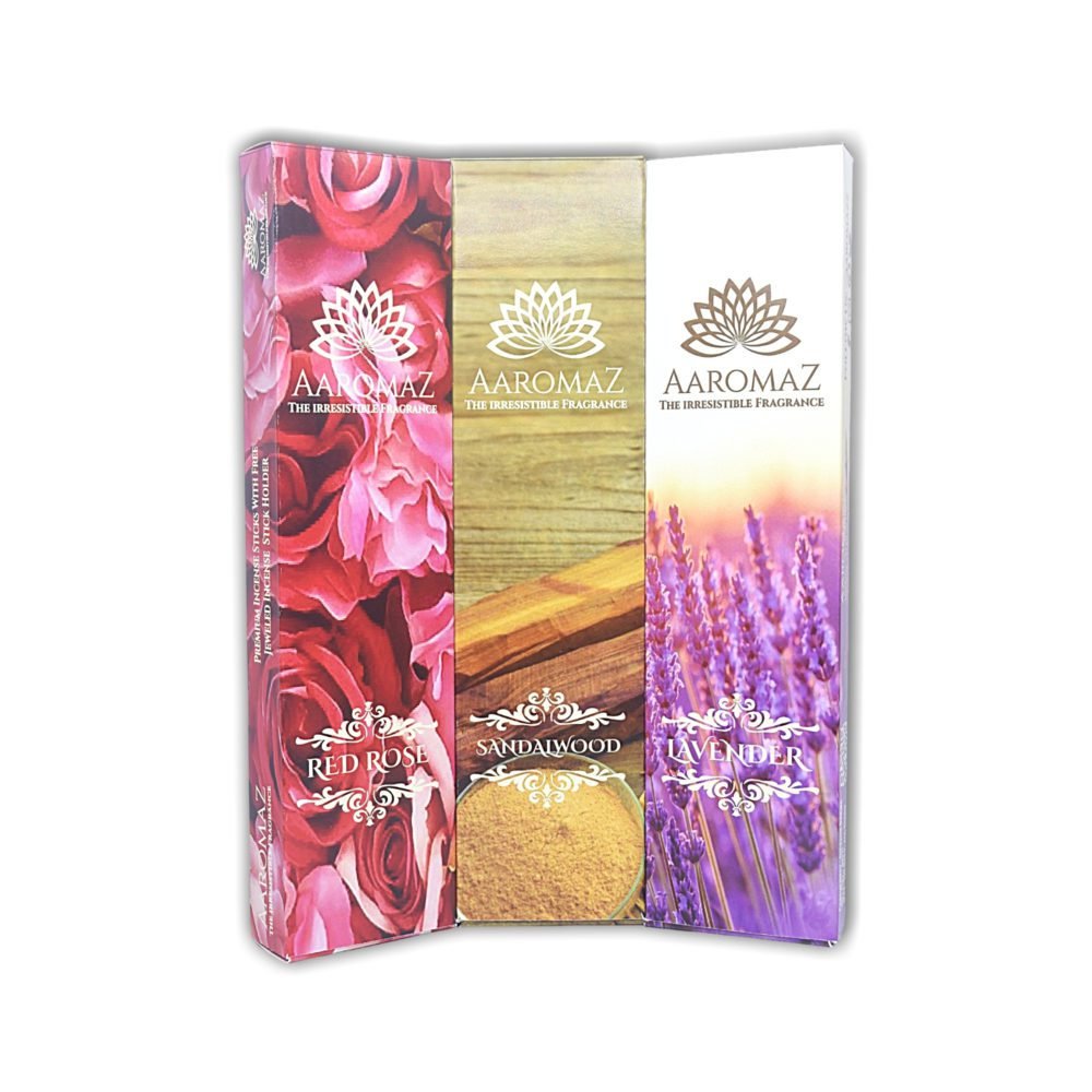 AaromaZ Premium 3 Fragrance Hand Dipped Low Smoke Incense sticks Combo-Pack Rose, Sandalwood, Lavender with Free Jeweled Incense stick holder. - Image 7