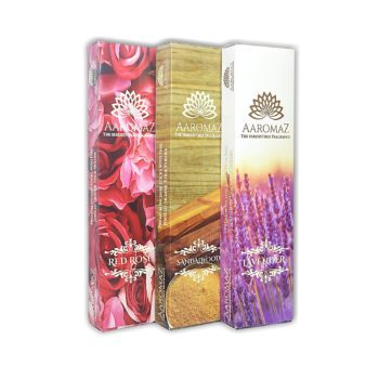 AaromaZ Premium 3 Fragrance Hand Dipped Low Smoke Incense sticks Combo-Pack Rose, Sandalwood, Lavender