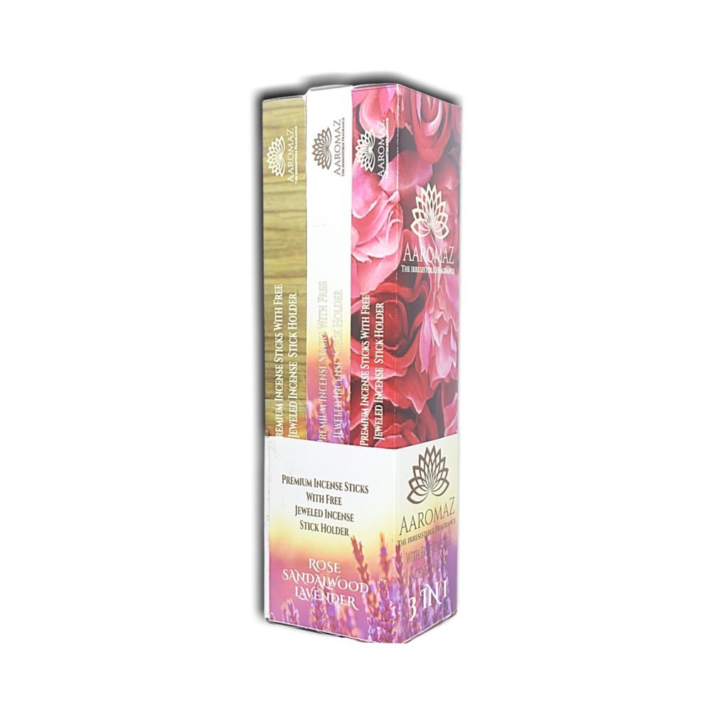 AaromaZ Premium 3 Fragrance Hand Dipped Low Smoke Incense sticks Combo-Pack Rose, Sandalwood, Lavender with Free Jeweled Incense stick holder. - Image 3