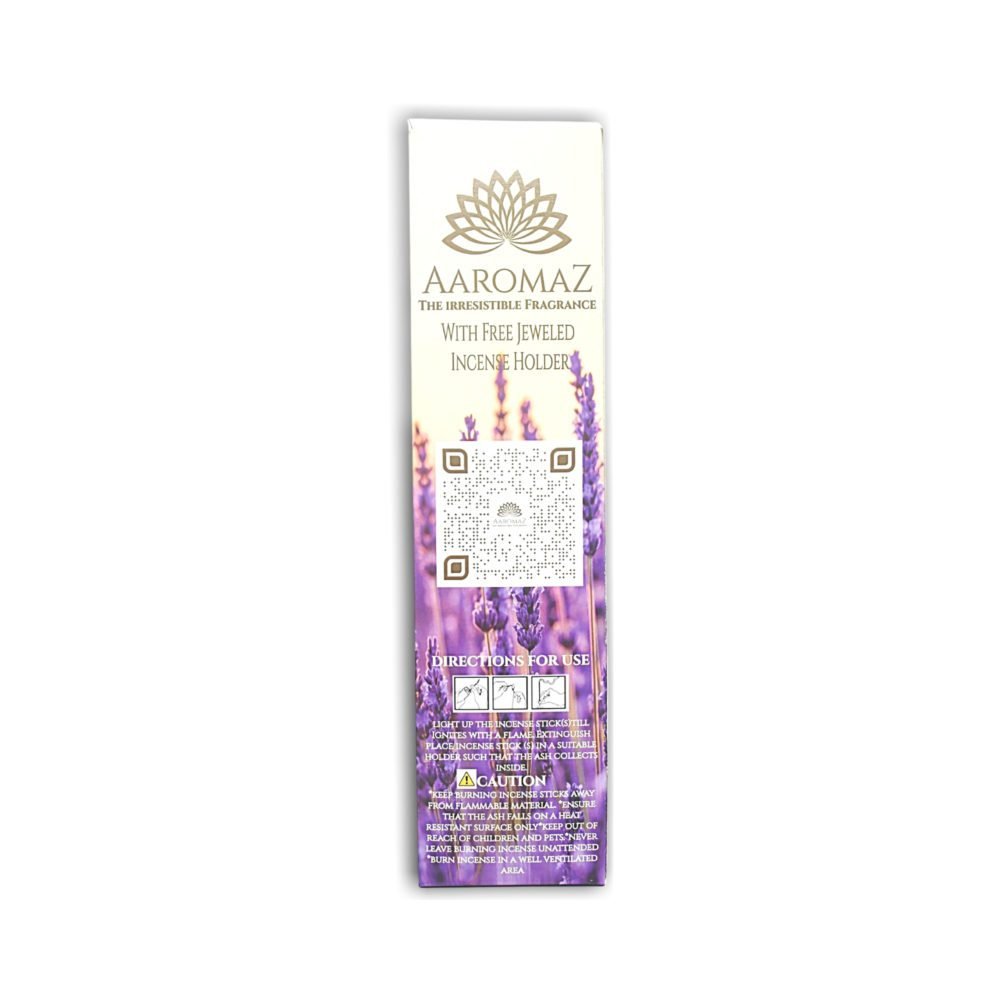 AaromaZ Premium Lavender Fragrance,Hand Dipped,Low Smoke,Free Jeweled Incense stick holder.