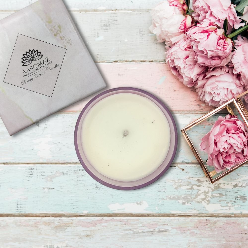 Scented Candle Peony Wild Rose Fragrance in Pure Soy Wax in Pink Luster Glass Jar Pearl Series by AaromaZ. Scented Candle Peony Wild Rose Fragrance in Pure Soy Wax in Pink Luster Glass Jar Pearl Series by AaromaZ.
