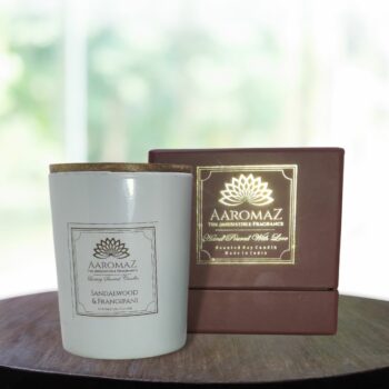 Scented Candle Sandalwood Frangipani Fragrance in Pure Soy Wax in Glass Jar Serenity Series by AaromaZ.
