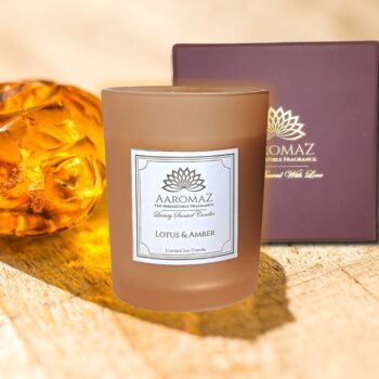 Scented Candle Lotus Amber Fragrance in Pure Soy Wax in Glass Jar Serenity Series by AaromaZ.
