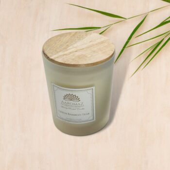 Scented Candle Green Bamboo Teak Fragrance in Pure Soy Wax in Glass Jar Serenity Series by AaromaZ.