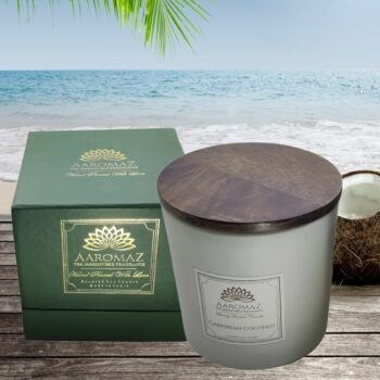 Scented Candle Caribbean Coconut Fragrance in Pure Soy Wax in Jumbo Jar Serenity Series by AaromaZ.