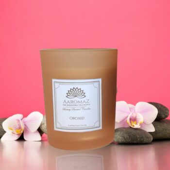 Scented Candle Orchid Fragrance in Pure Soy Wax in Glass Jar Serenity Series by AaromaZ.