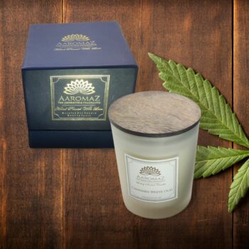 Scented Candle Cannabis White Oud Fragrance in Pure Soy Wax in Glass Jar Serenity Series by AaromaZ.