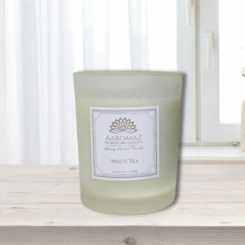 Scented Candle White Tea Fragrance in Pure Soy Wax in Glass Jar Serenity Series by AaromaZ.