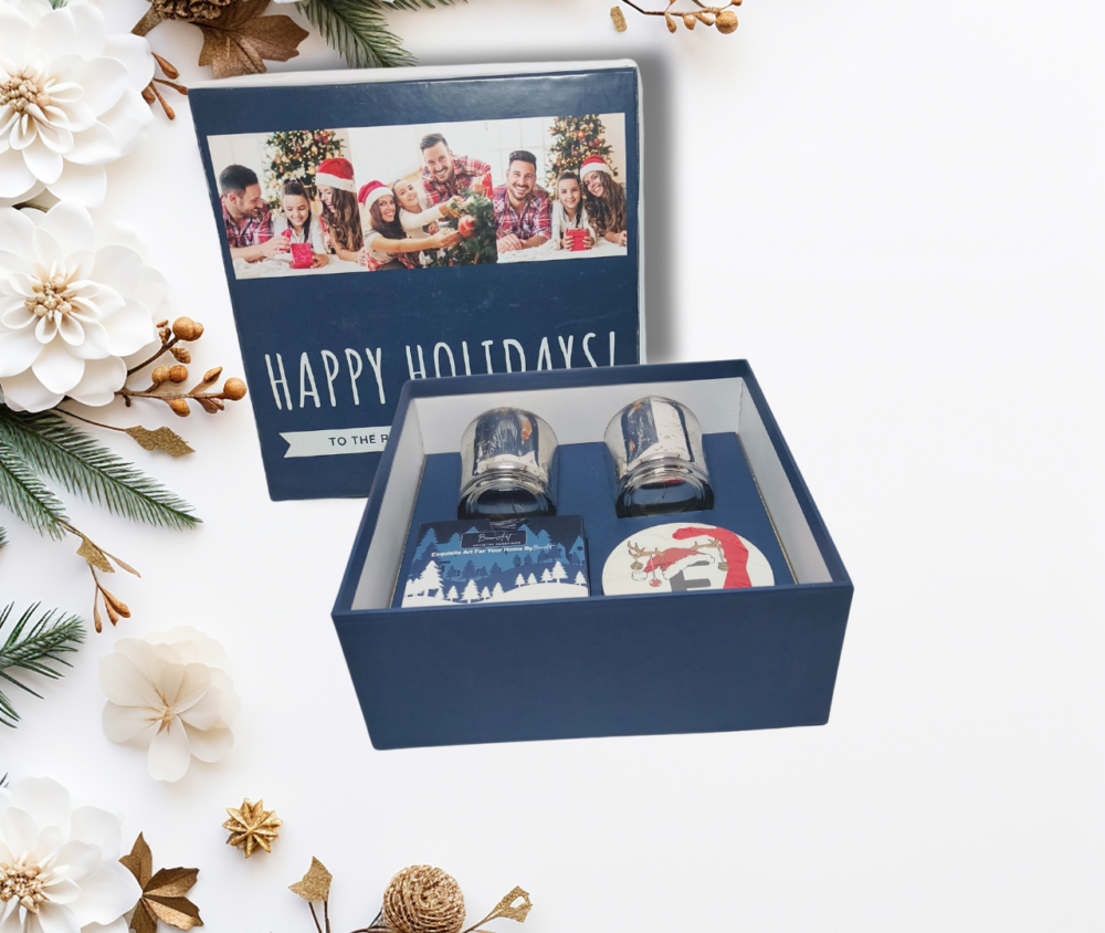 Personalized All-in-1 Christmas Gift Set Name Edition with 2 Scented Candles, Coaster Set, and Ornaments by AaromaZ