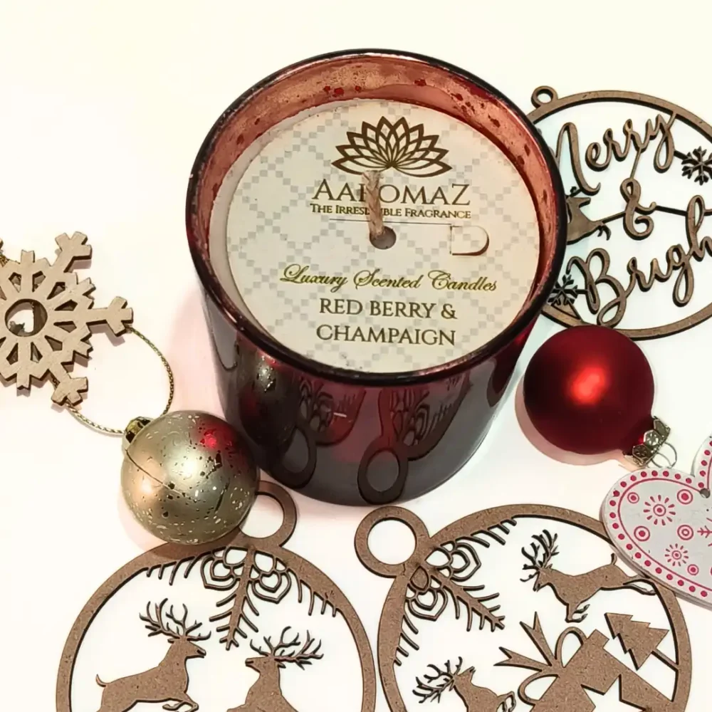 Red Berry & Champagne Scented Candle – Festive Bubbly Bliss | AaromaZ|150g.