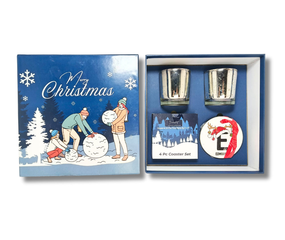 All-in-1 Christmas Gift Set Blue Theme with 2 Scented Candles, Coaster Set, and Ornaments by AaromaZ