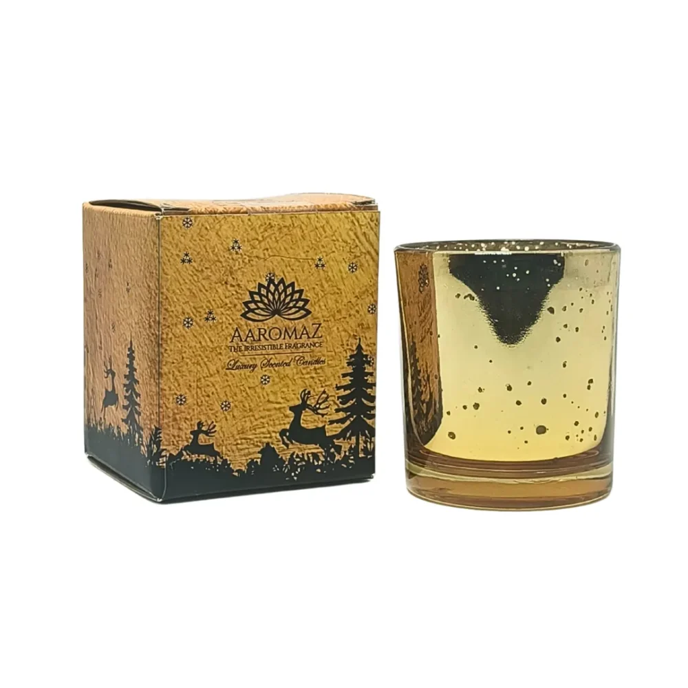 Christmas Pine Scented Candle – Fresh Evergreen Holiday Scent | AaromaZ |150g Golden Jar