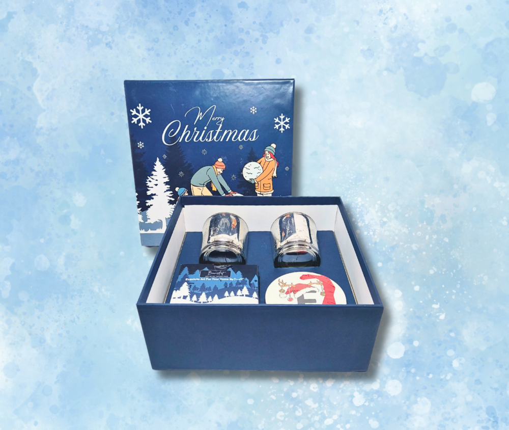 All-in-1 Christmas Gift Set Blue Theme with 2 Scented Candles, Coaster Set, and Ornaments by AaromaZ