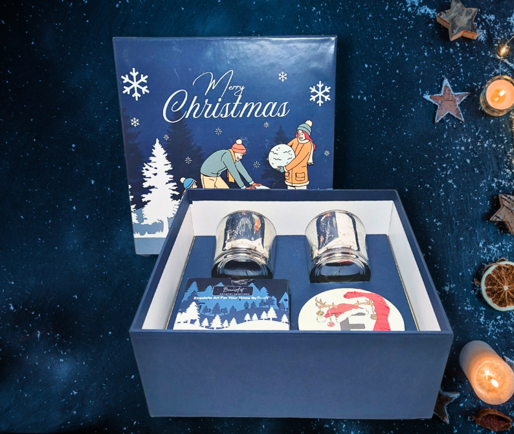 All-in-1 Christmas Gift Set Blue Theme with 2 Scented Candles, Coaster Set, and Ornaments by AaromaZ