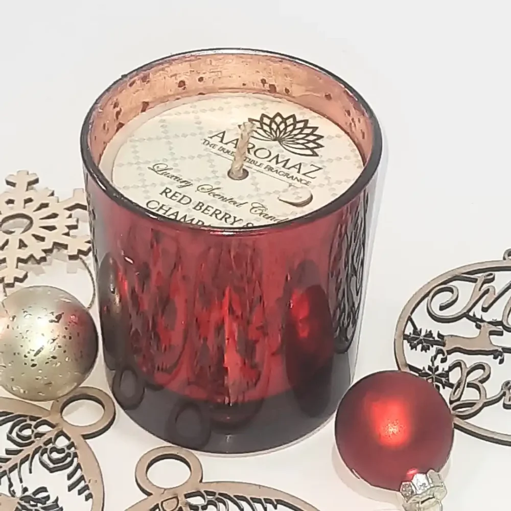 Red Berry & Champagne Scented Candle – Festive Bubbly Bliss | AaromaZ|150g.