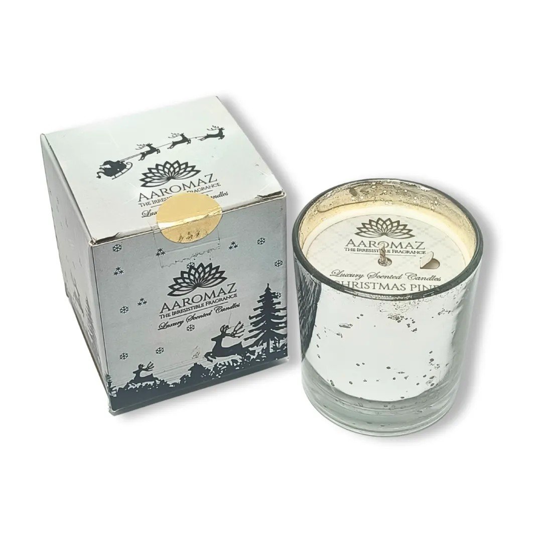 Christmas Pine Scented Candle – Fresh Evergreen Holiday Scent | AaromaZ |150g Silver Jar Christmas Pine Scented Candle Christmas Pine Scented Candle – Fresh Evergreen Holiday Scent | AaromaZ |150g Silver Jar