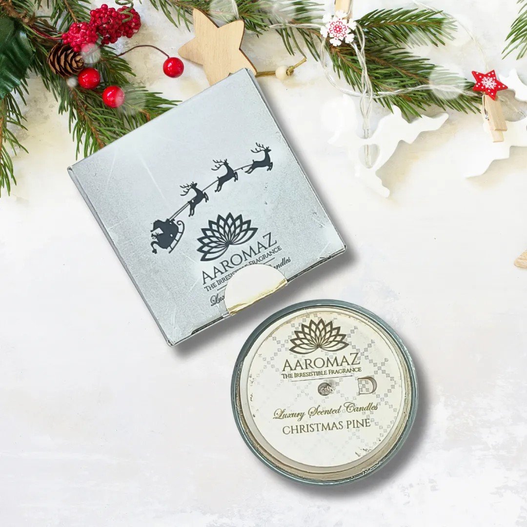 Christmas Pine Scented Candle – Fresh Evergreen Holiday Scent | AaromaZ |150g Silver Jar Christmas Pine Scented Candle Christmas Pine Scented Candle – Fresh Evergreen Holiday Scent | AaromaZ|150g