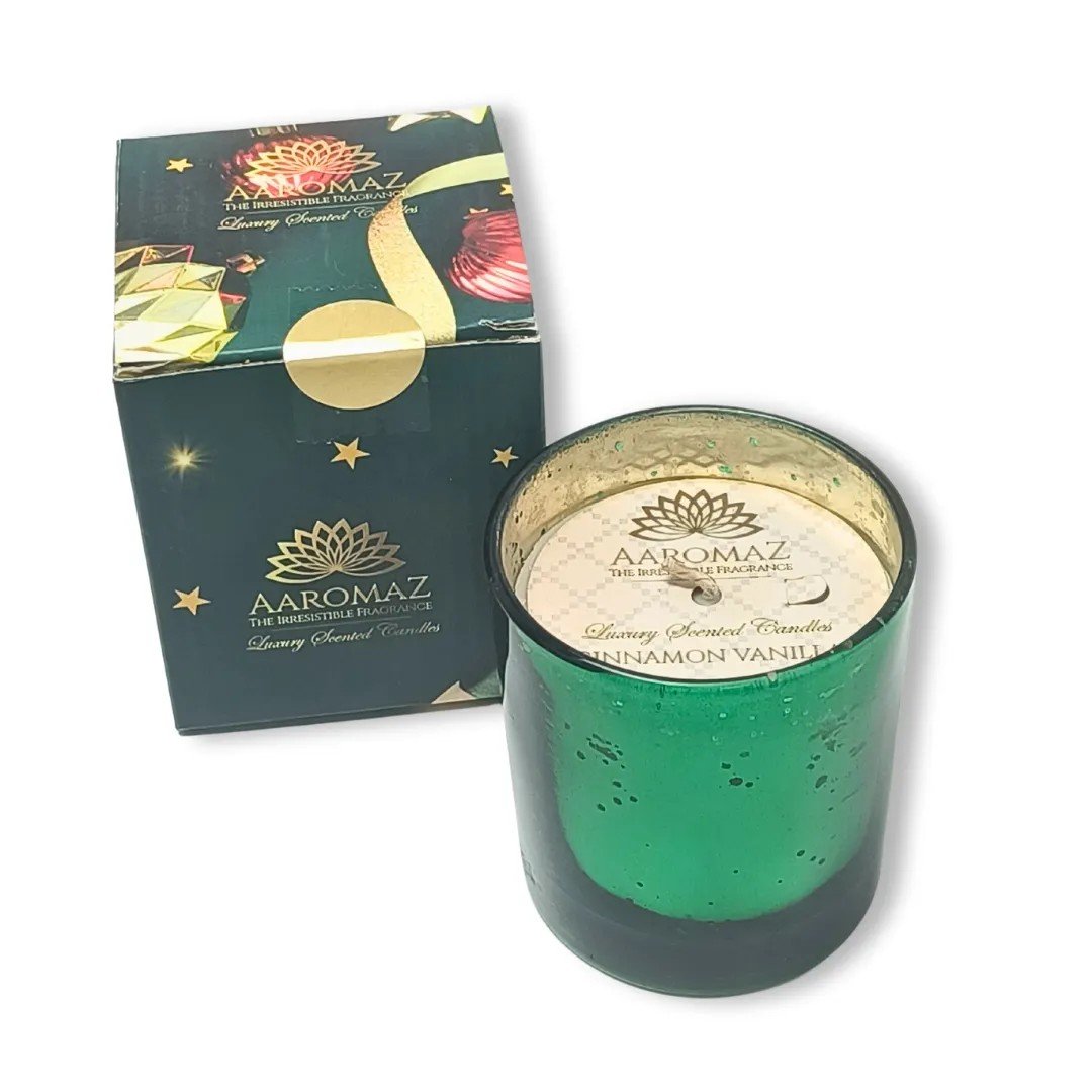 Cinnamon Vanilla Scented Candle – Sweet & Spiced Holiday Blend | AaromaZ|150G Green Jar Cinnamon Vanilla Scented Candle Cinnamon Vanilla Scented Candle – Sweet & Spiced Holiday Blend | AaromaZ|150G Green Jar