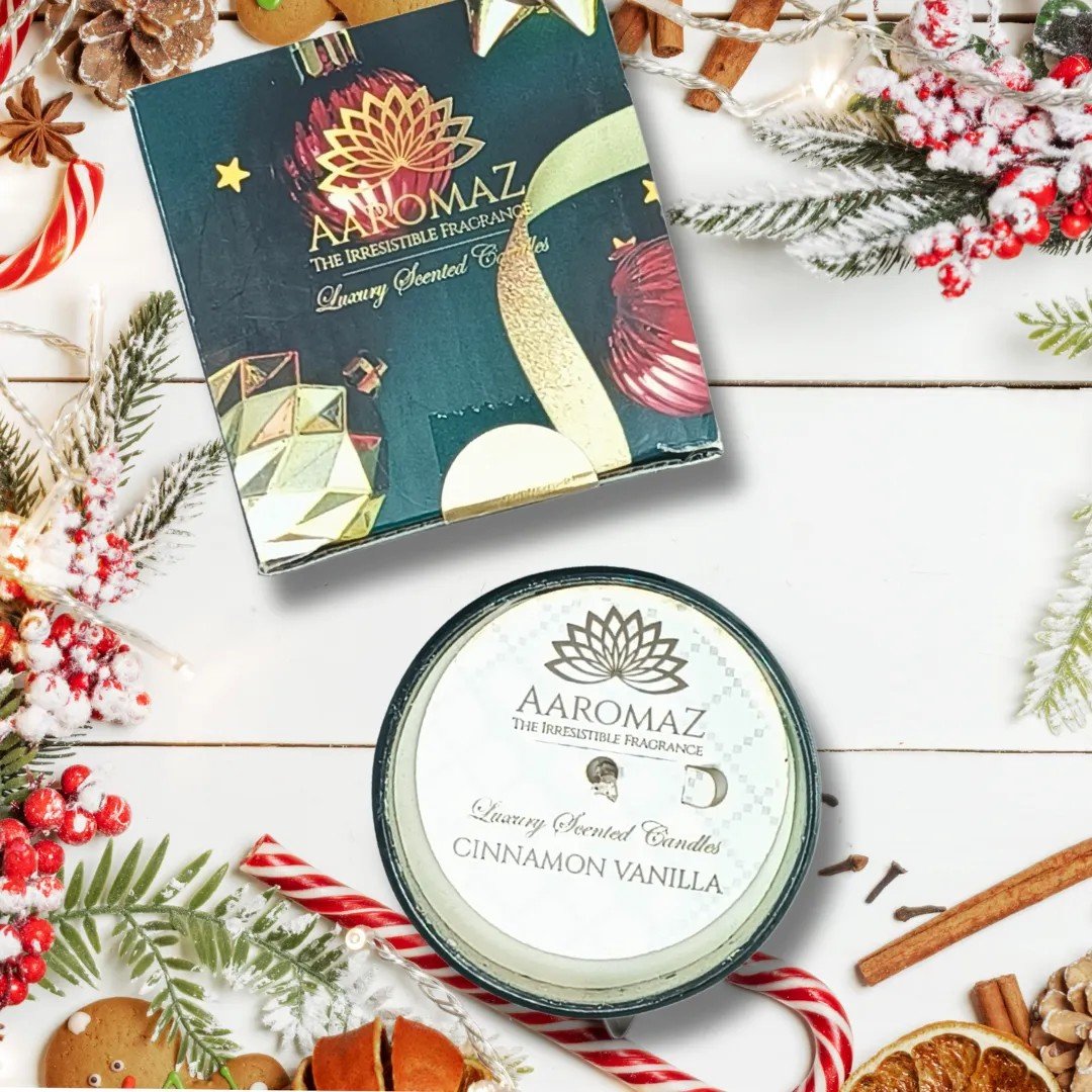 Cinnamon Vanilla Scented Candle – Sweet & Spiced Holiday Blend | AaromaZ|150G Green Jar Cinnamon Vanilla Scented Candle Cinnamon Vanilla Scented Candle – Sweet & Spiced Holiday Blend | AaromaZ|150G