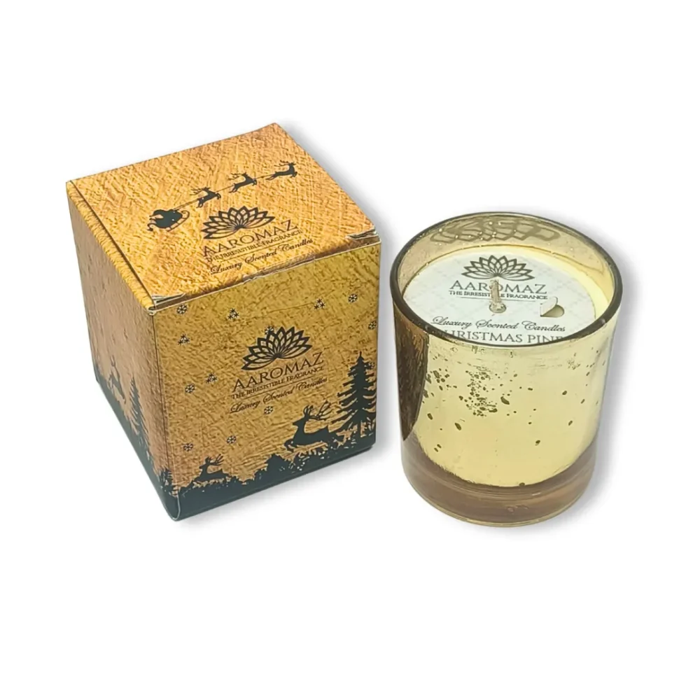 Christmas Pine Scented Candle – Fresh Evergreen Holiday Scent | AaromaZ |150g Golden Jar