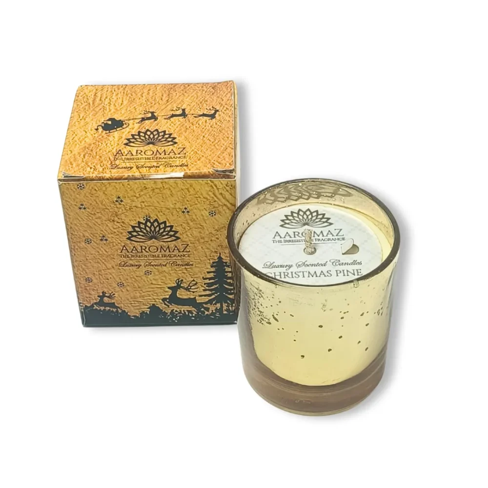 Christmas Pine Scented Candle – Fresh Evergreen Holiday Scent | AaromaZ |150g Golden Jar