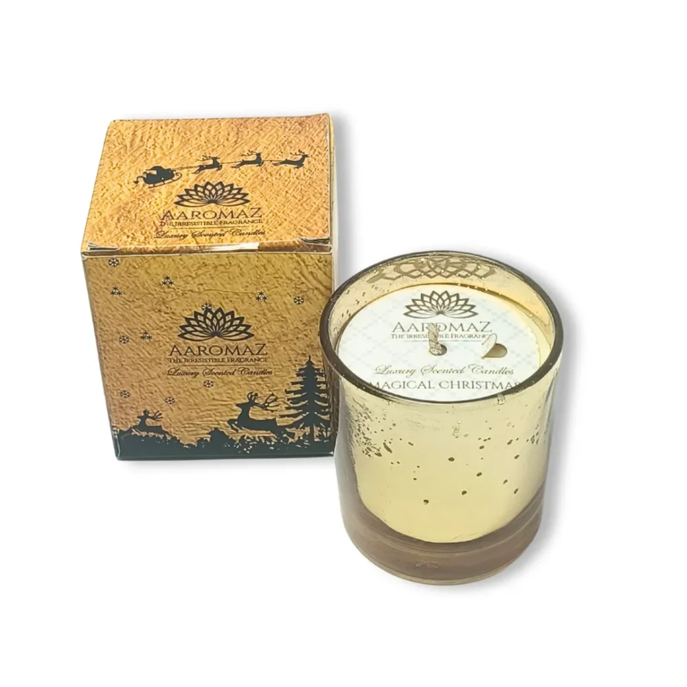 Magical Christmas Scented Candle – Pure Soy Wax in Festive Glass Jar(150g) | AaromaZ Christmas Collection | Golden Jar