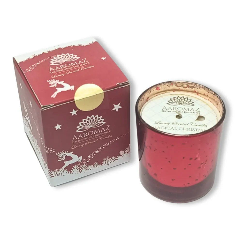 Magical Christmas Scented Candle – Pure Soy Wax in Festive Glass Jar(150g) | AaromaZ Christmas Collection | Red Jar
