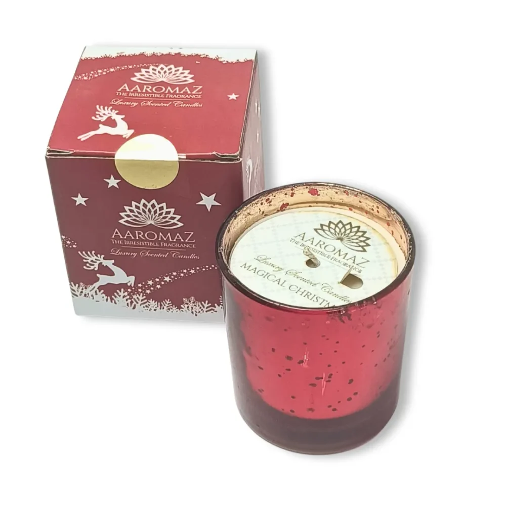 Magical Christmas Scented Candle – Pure Soy Wax in Festive Glass Jar(150g) | AaromaZ Christmas Collection | Red Jar