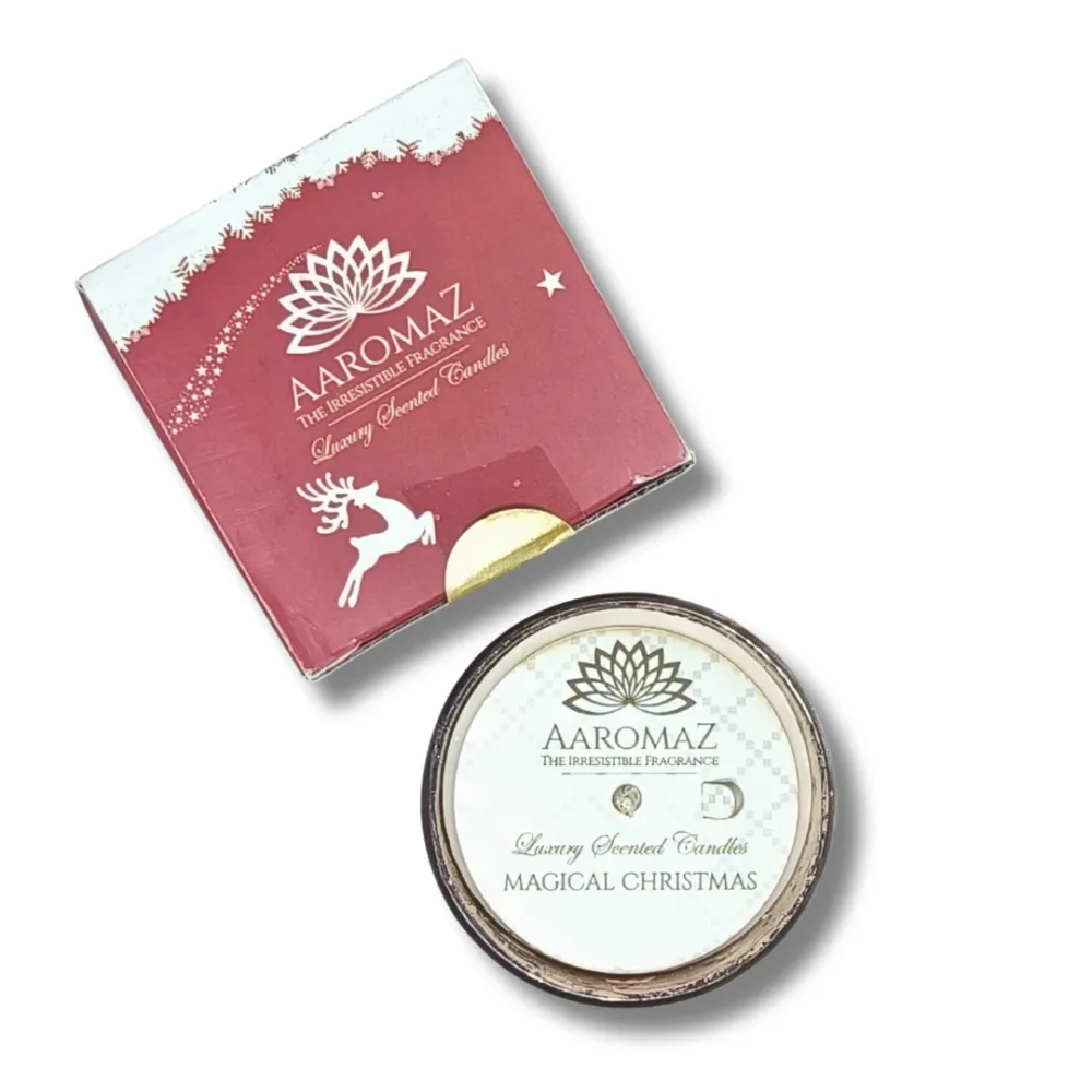 Magical Christmas Scented Candle – Pure Soy Wax in Festive Glass Jar(150g) | AaromaZ Christmas Collection | Red Jar