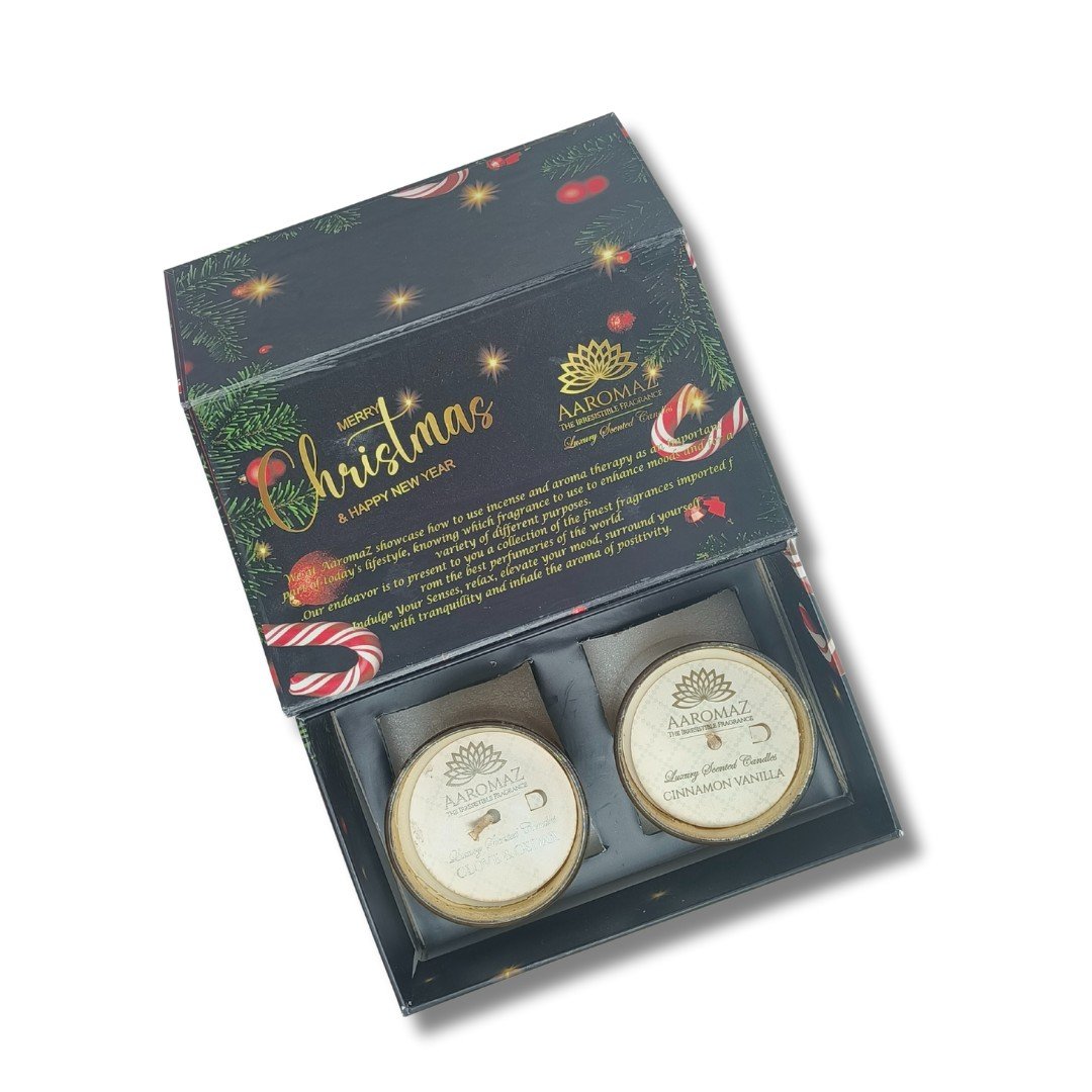 2-in-1 Scented Candle Set Clove Cedar and Cinnamon Vanilla in Golden Mercury Jars – Christmas Edition by AaromaZ 2-in-1 Scented Candle Set Clove Cedar And Cinnamon Vanilla 2-in-1 scented candle set Clove Cedar and Cinnamon Vanilla