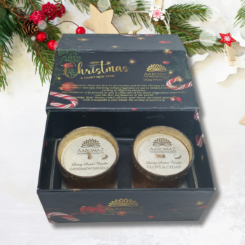 2-in-1 scented candle set Clove Cedar and Cinnamon Vanilla in Golden Mercury Jars – Christmas Edition by AaromaZ