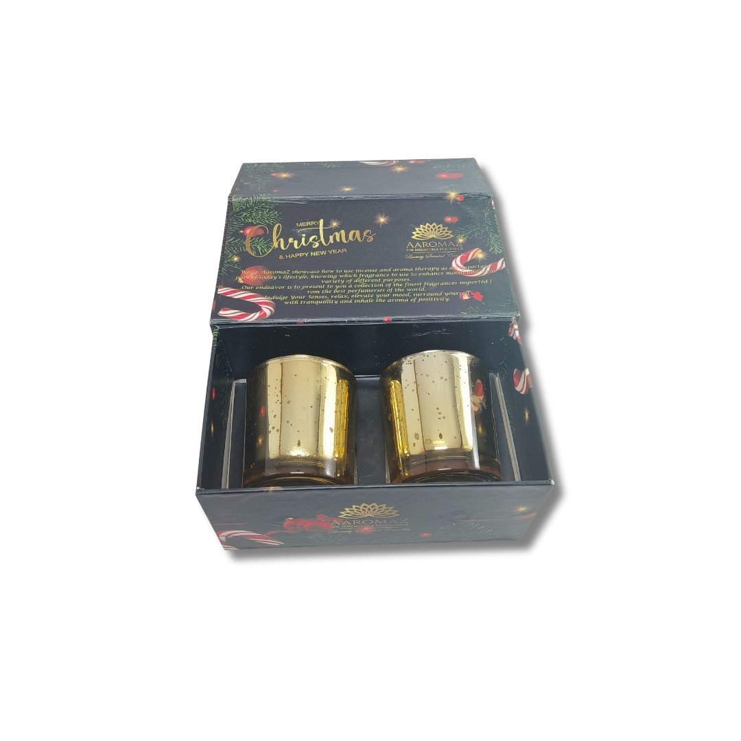 2-in-1 Scented Candle Set Clove Cedar and Cinnamon Vanilla in Golden Mercury Jars – Christmas Edition by AaromaZ 2-in-1 Scented Candle Set Clove Cedar And Cinnamon Vanilla 2-in-1 scented candle set Clove Cedar and Cinnamon Vanilla