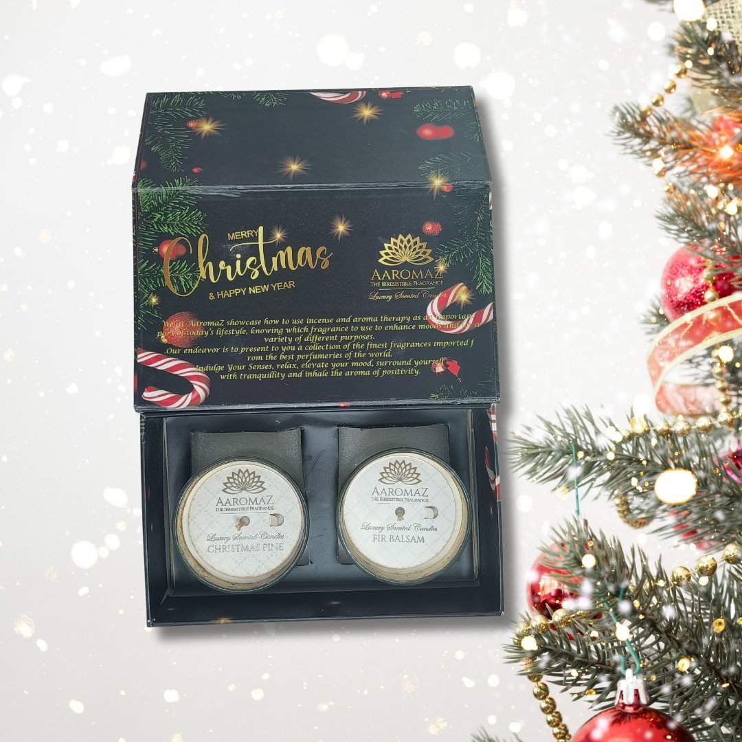 2-in-1 Scented Candle Set - Fir Balsam and Christmas Pine in Silver Mercury Jars – Holiday Edition by AaromaZ 2-in-1 Scented Candle Set Fir Balsam And Christmas Pine 2-in-1 Scented Candle Set Fir Balsam And Christmas Pine in Silver Mercury Jars – Holiday Edition by AaromaZ