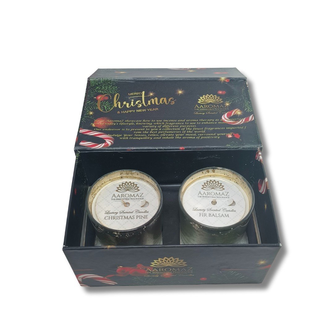 2-in-1 Scented Candle Set - Fir Balsam and Christmas Pine in Silver Mercury Jars – Holiday Edition by AaromaZ 2-in-1 Scented Candle Set Fir Balsam And Christmas Pine 2-in-1 Scented Candle Set Fir Balsam And Christmas Pine in Silver Mercury Jars – Holiday Edition by AaromaZ
