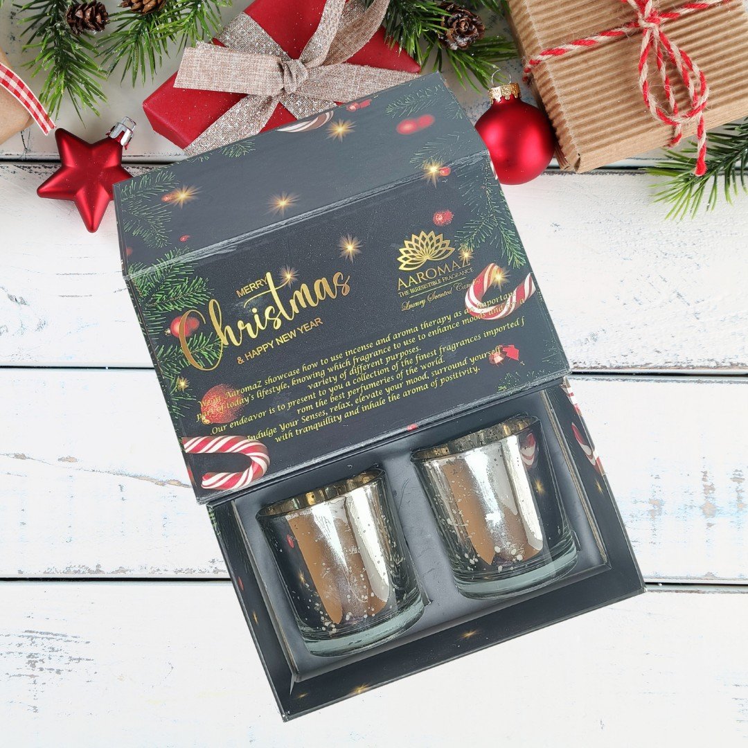 2-in-1 Scented Candle Set - Fir Balsam and Christmas Pine in Silver Mercury Jars – Holiday Edition by AaromaZ 2-in-1 Scented Candle Set Fir Balsam And Christmas Pine 2-in-1 Scented Candle Set Fir Balsam And Christmas Pine in Silver Mercury Jars – Holiday Edition by AaromaZ