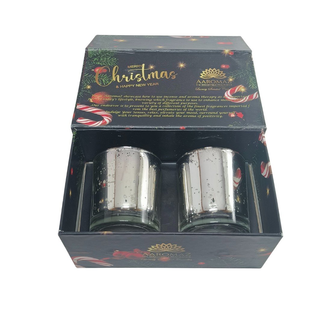 2-in-1 Scented Candle Set - Fir Balsam and Christmas Pine in Silver Mercury Jars – Holiday Edition by AaromaZ 2-in-1 Scented Candle Set Fir Balsam And Christmas Pine 2-in-1 Scented Candle Set Fir Balsam And Christmas Pine in Silver Mercury Jars – Holiday Edition by AaromaZ