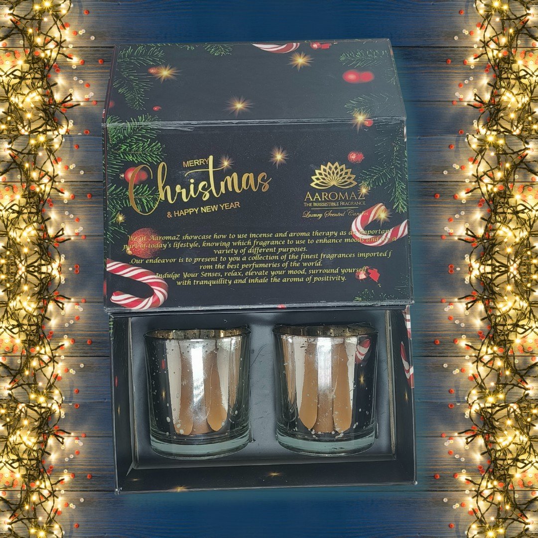 2-in-1 Scented Candle Set - Fir Balsam and Christmas Pine in Silver Mercury Jars – Holiday Edition by AaromaZ 2-in-1 Scented Candle Set Fir Balsam And Christmas Pine 2-in-1 Scented Candle Set Fir Balsam And Christmas Pine in Silver Mercury Jars – Holiday Edition by AaromaZ