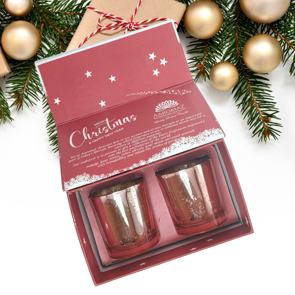 2-in-1 Scented Candle Set Fig Cinnamon And Cinnamon Strussel in Pink Mercury Jars – Festive Edition by AaromaZ