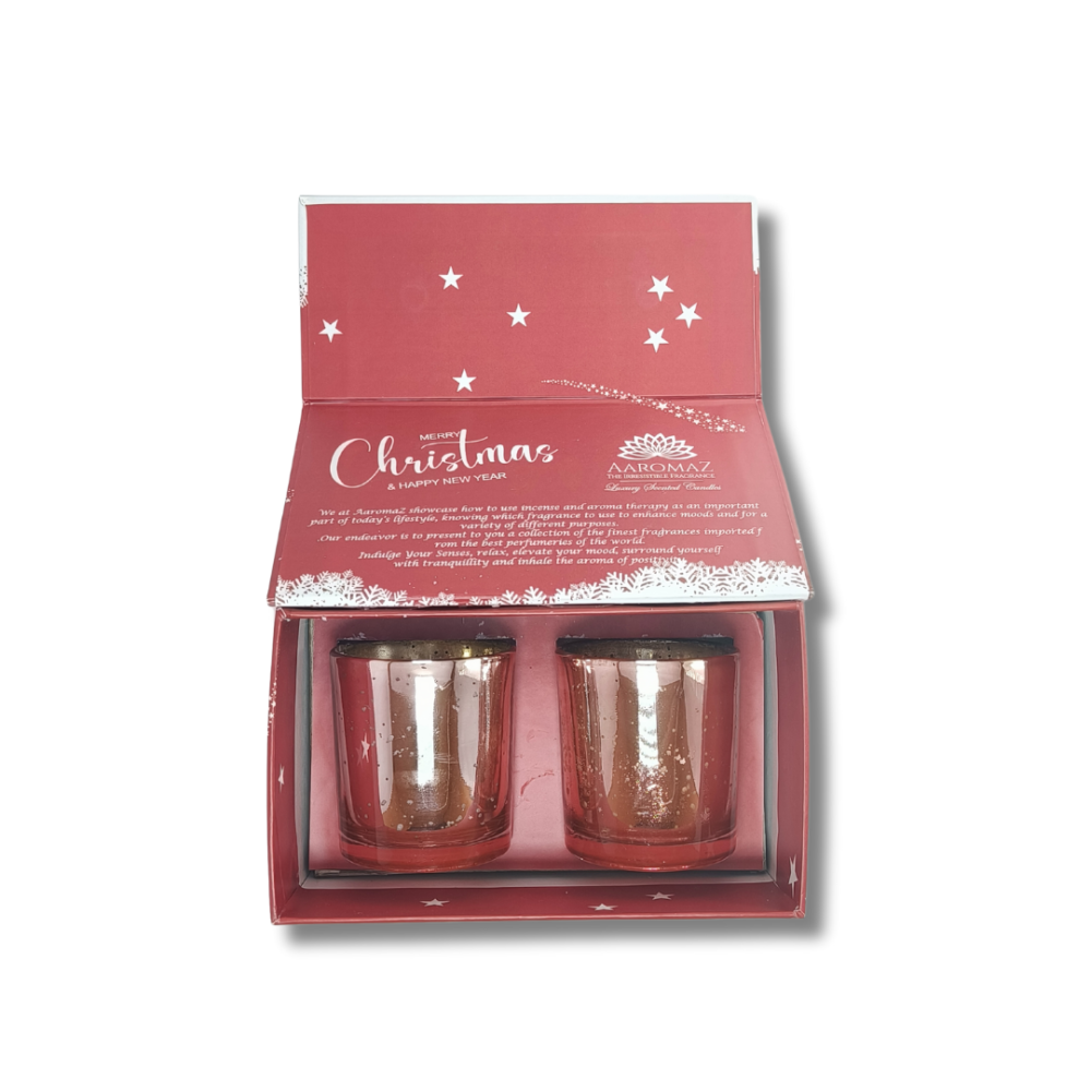 2-in-1 Scented Candle Set Fig Cinnamon And Cinnamon Strussel in Pink Mercury Jars – Festive Edition by AaromaZ